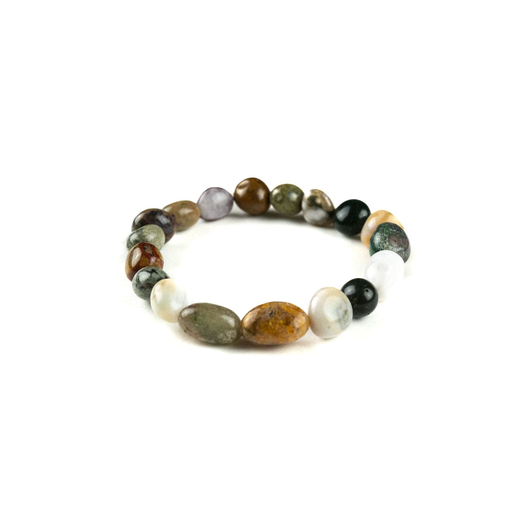 Photographie professionnelle de packshot produit pour bracelet en pierres minérales sur fond blanc