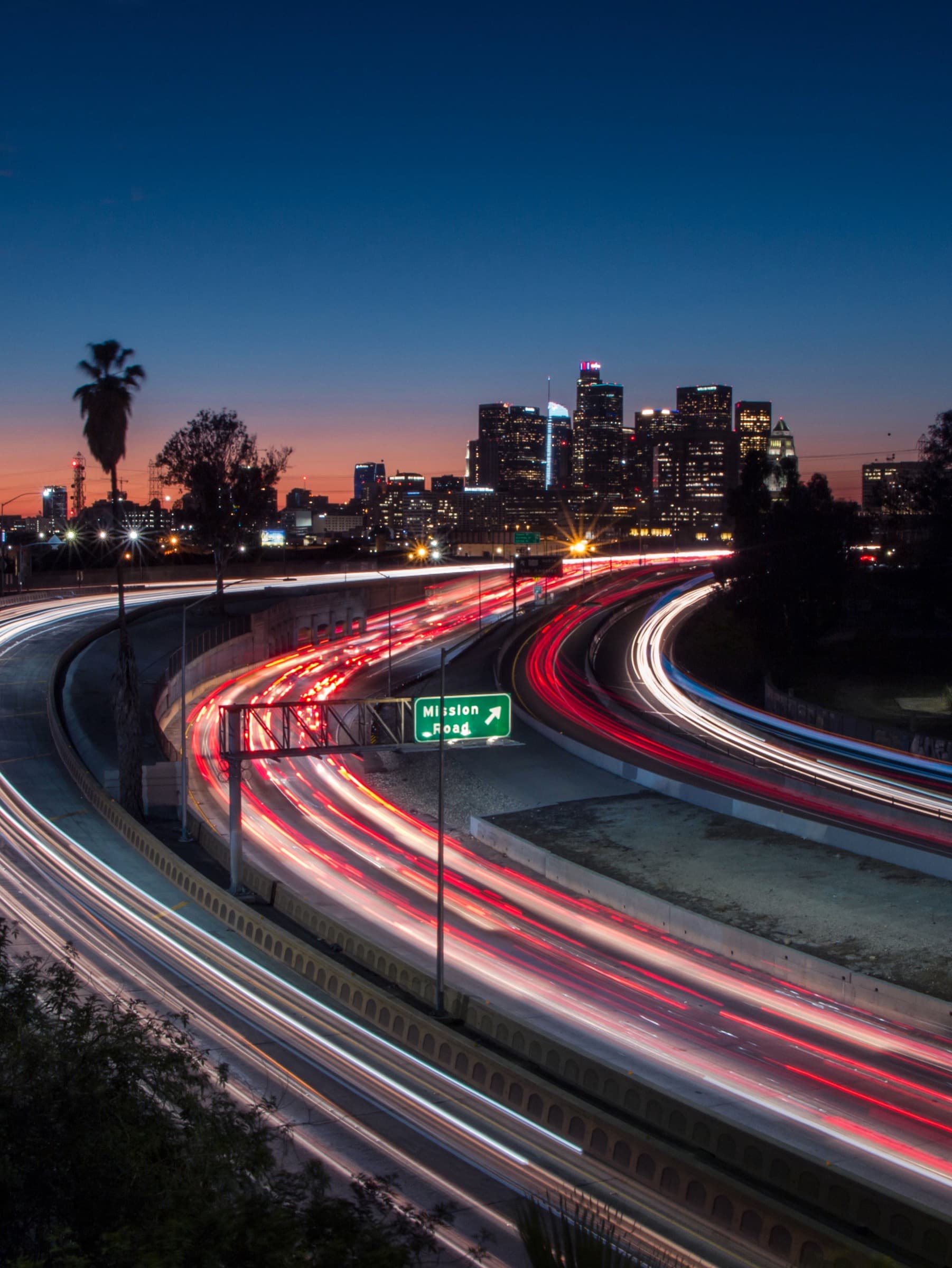 Light trails de nuit à Los Angeles, première photo prise avec Dan